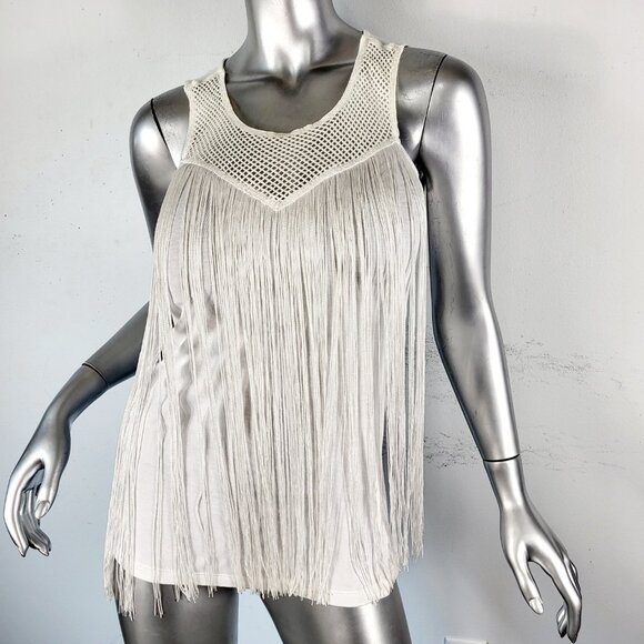 NWT~$60~INC~INTERNATIONAL CONCEPTS~S~WHITE FRINGE SLEEVELESS T-SHIRT TANK TOP - Picture 12 of 16
